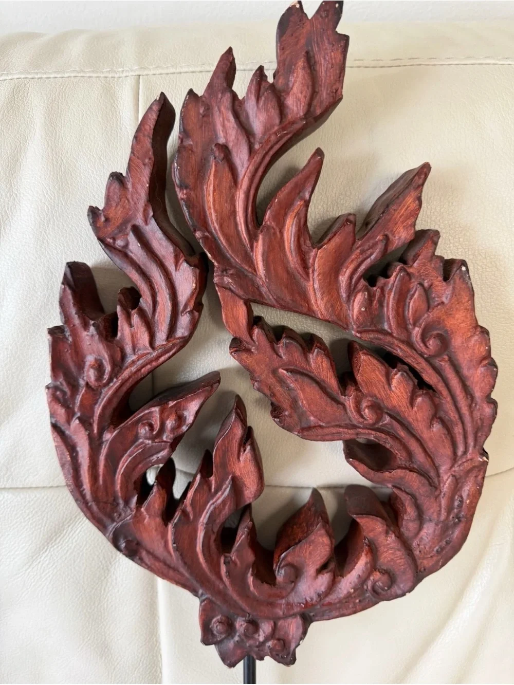 Hand-Carved Red Wooden Wall Decor
